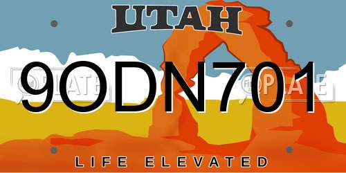 9ODN701 Utah License Plate