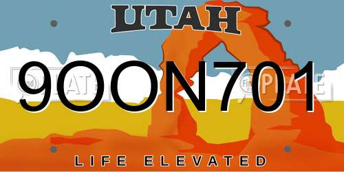 9OON701 Utah License Plate