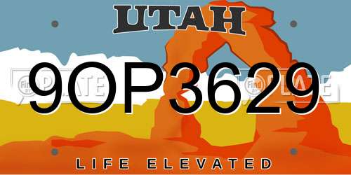 9OP3629 Utah License Plate