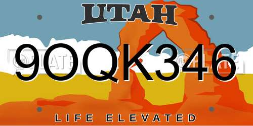 9OQK346 Utah License Plate
