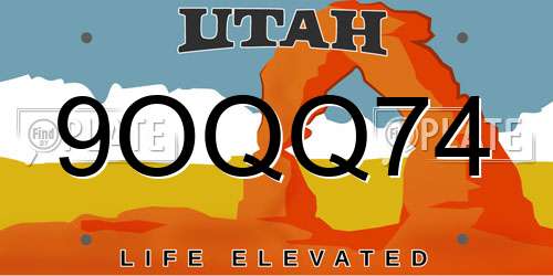 9OQQ74 Utah License Plate