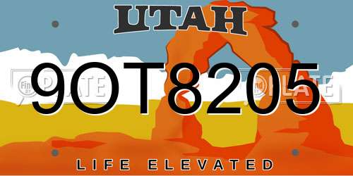 9OT8205 Utah License Plate