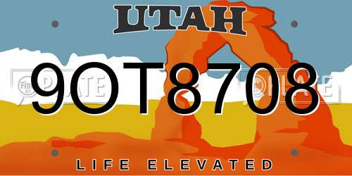 9OT8708 Utah License Plate