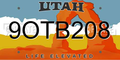 9OTB208 Utah License Plate
