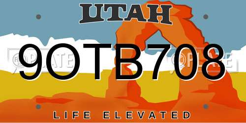 9OTB708 Utah License Plate