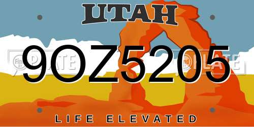 9OZ5205 Utah License Plate
