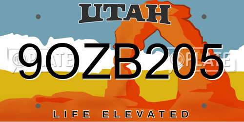 9OZB205 Utah License Plate