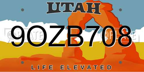 9OZB708 Utah License Plate
