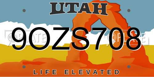 9OZS708 Utah License Plate
