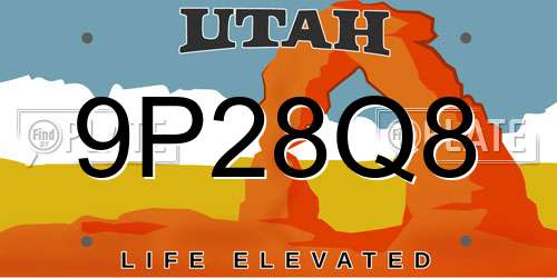 9P28Q8 Utah License Plate