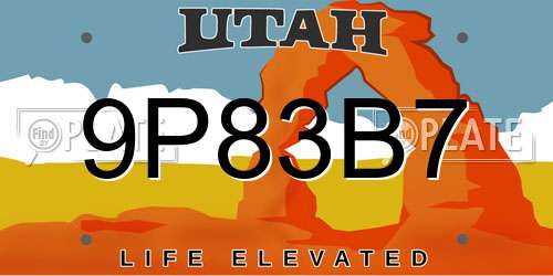 9P83B7 Utah License Plate