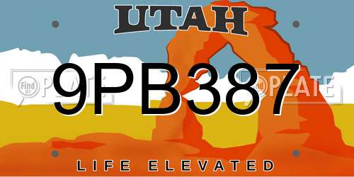 9PB387 Utah License Plate
