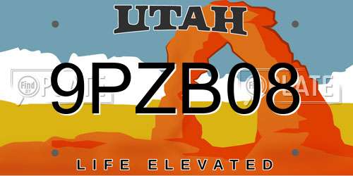 9PZB08 Utah License Plate