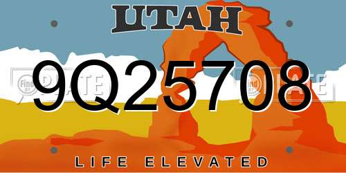 9Q25708 Utah License Plate