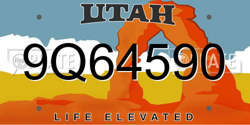 9Q64590 Utah License Plate
