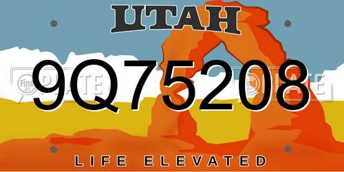 9Q75208 Utah License Plate