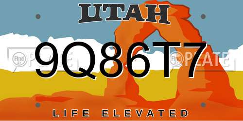9Q86T7 Utah License Plate