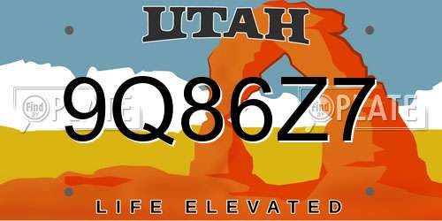 9Q86Z7 Utah License Plate