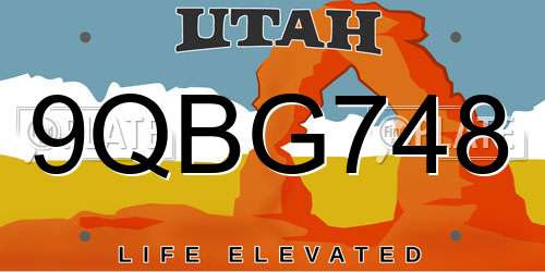 9QBG748 Utah License Plate