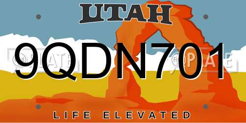 9QDN701 Utah License Plate