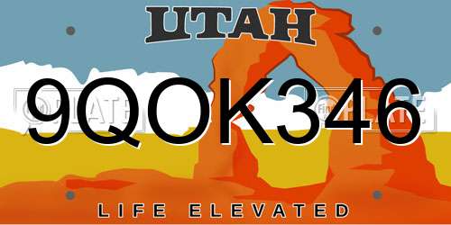 9QOK346 Utah License Plate