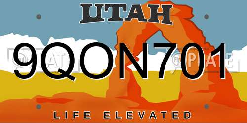 9QON701 Utah License Plate