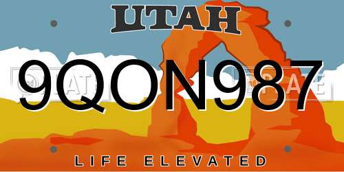 9QON987 Utah License Plate