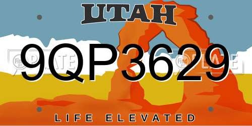 9QP3629 Utah License Plate