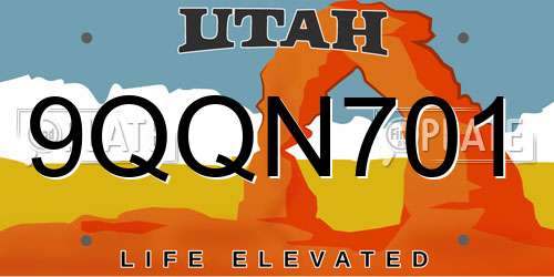 9QQN701 Utah License Plate