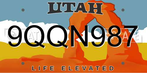 9QQN987 Utah License Plate
