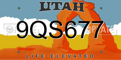9QS677 Utah License Plate