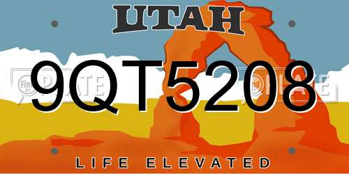9QT5208 Utah License Plate