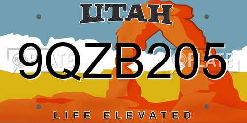 9QZB205 Utah License Plate