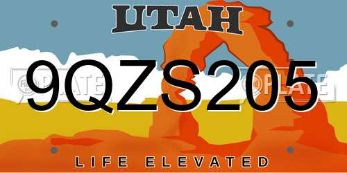 9QZS205 Utah License Plate