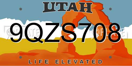 9QZS708 Utah License Plate