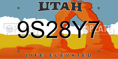 9S28Y7 Utah License Plate