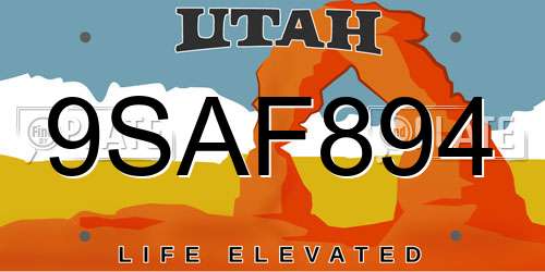 9SAF894 Utah License Plate