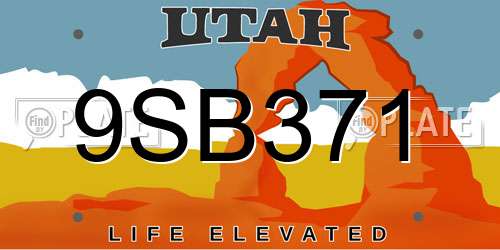 9SB371 Utah License Plate