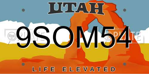 9SOM54 Utah License Plate