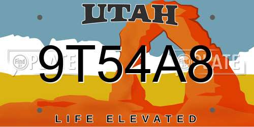 9T54A8 Utah License Plate