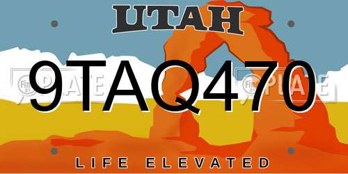 9TAQ470 Utah License Plate