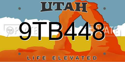 9TB448 Utah License Plate