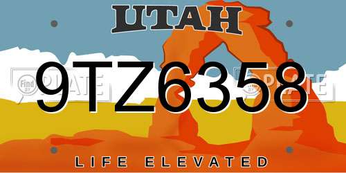 9TZ6358 Utah License Plate