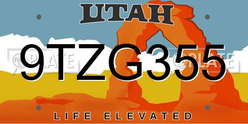 9TZG355 Utah License Plate