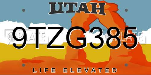 9TZG385 Utah License Plate