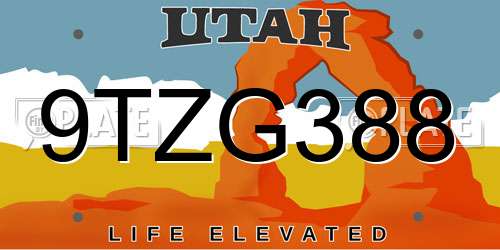 9TZG388 Utah License Plate