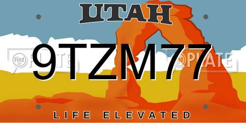 9TZM77 Utah License Plate