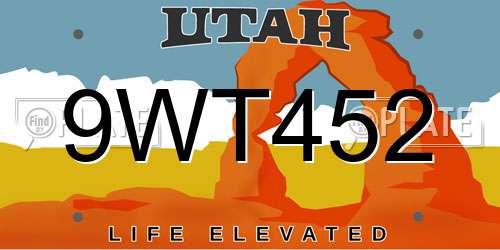 9WT452 Utah License Plate