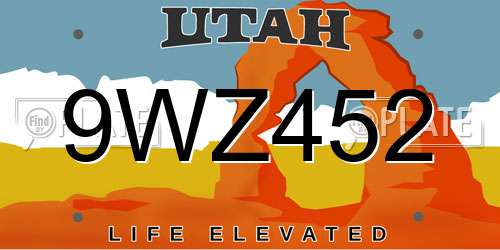 9WZ452 Utah License Plate