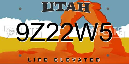 9Z22W5 Utah License Plate